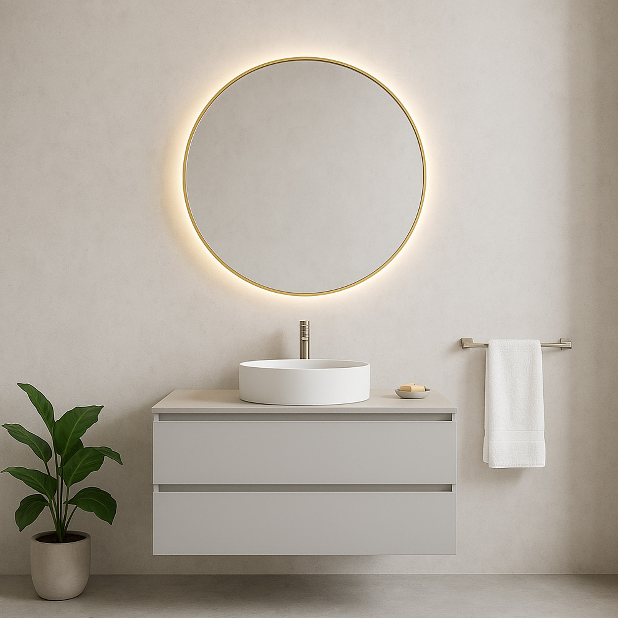 Wiesbaden Novi Spiegel Rond Messing met Led Verlichting